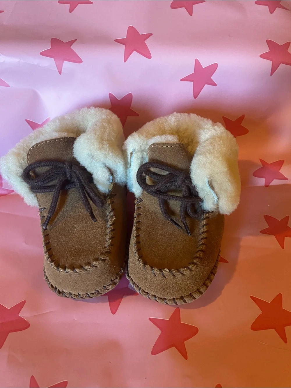 UGG Kids Brown Suede Moccasin Slippers with Cream Shearling